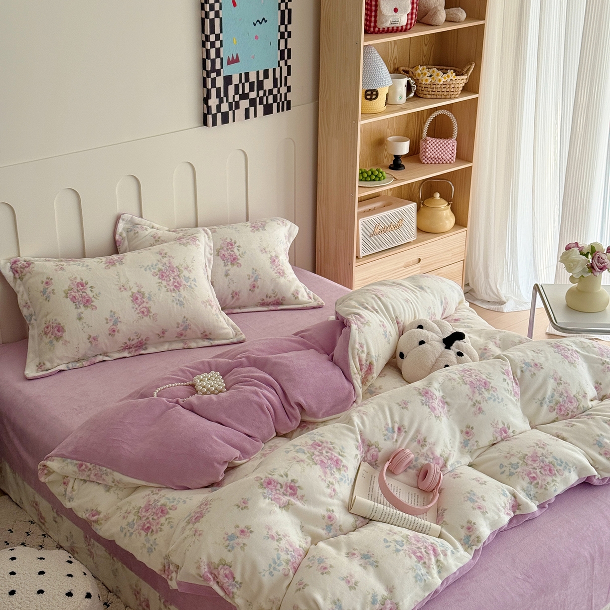 91家纺网 家纺一手货源 找家纺 于果 2025新款牛奶绒印花四件套 沐熙花