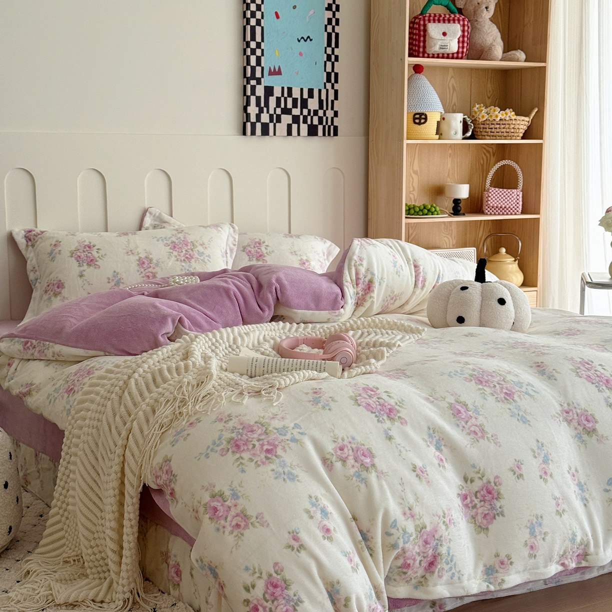 91家纺网 家纺一手货源 找家纺 于果 2025新款牛奶绒印花四件套 沐熙花