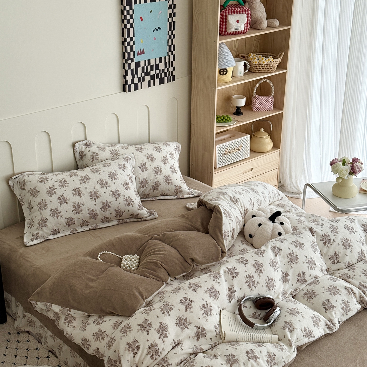 91家纺网 家纺一手货源 找家纺 于果 2025新款牛奶绒印花四件套 清新花梦