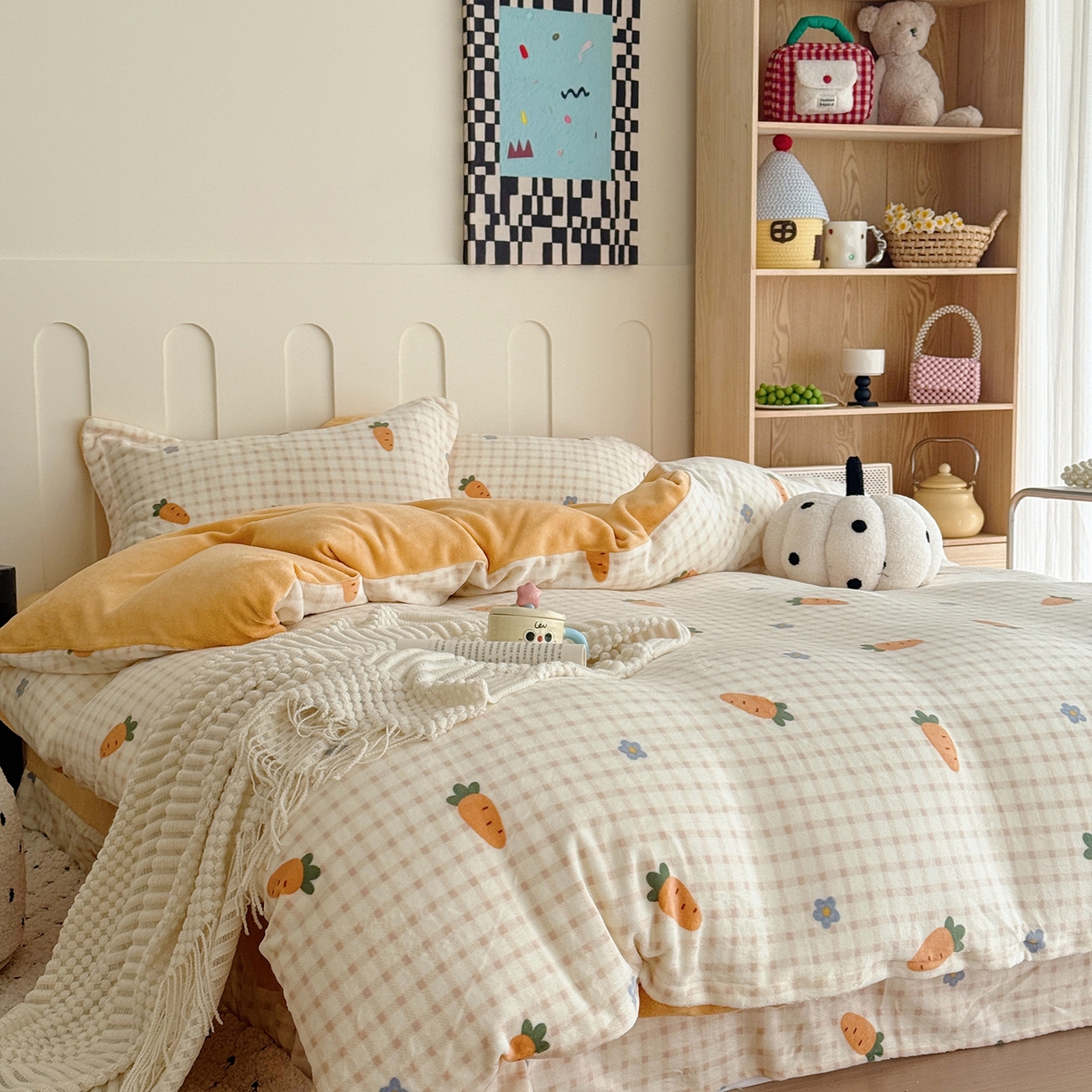 91家纺网 家纺一手货源 找家纺 于果 2025新款牛奶绒印花四件套 甜心萝卜