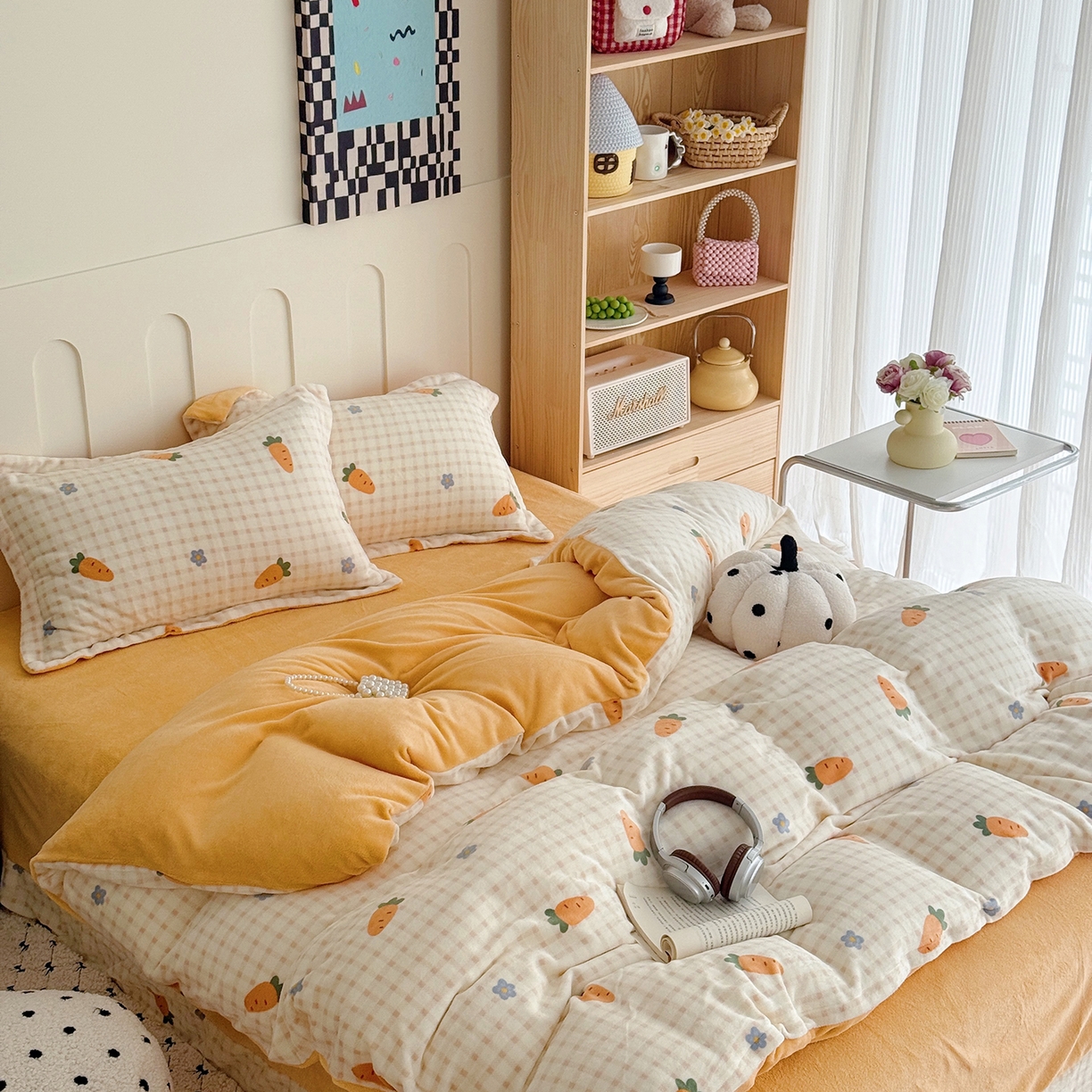 91家纺网 家纺一手货源 找家纺 于果 2025新款牛奶绒印花四件套 甜心萝卜