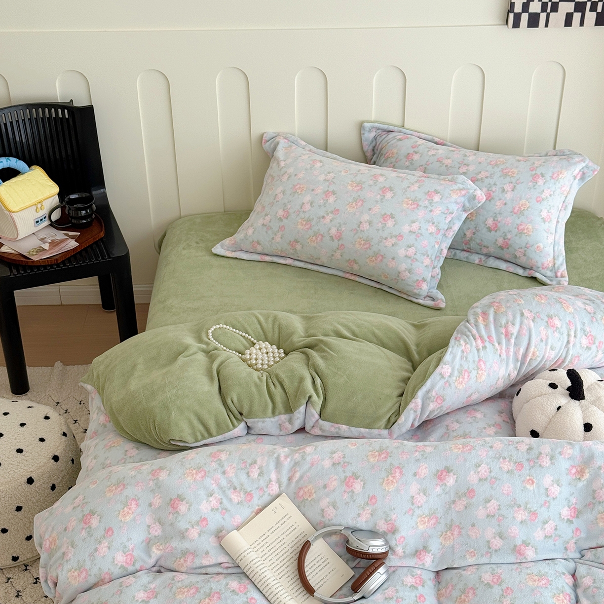 91家纺网 家纺一手货源 找家纺 于果 2025新款牛奶绒印花四件套 温馨花语-蓝