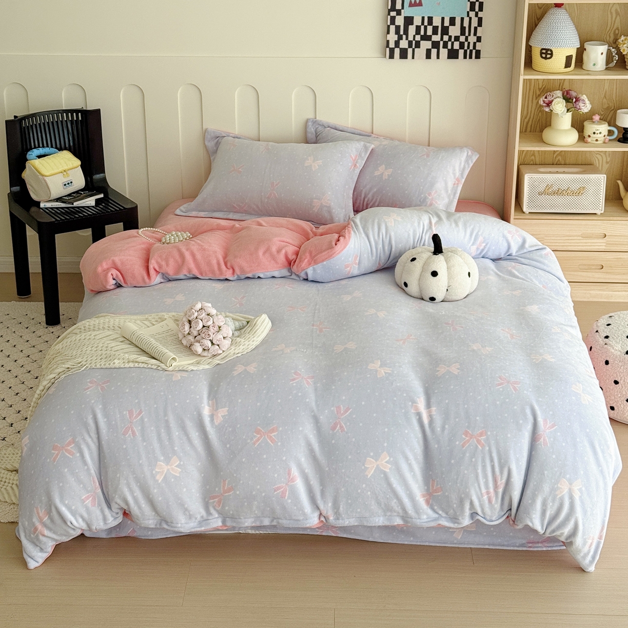 91家纺网 家纺一手货源 找家纺 于果 2025新款牛奶绒印花四件套 星光蝶影