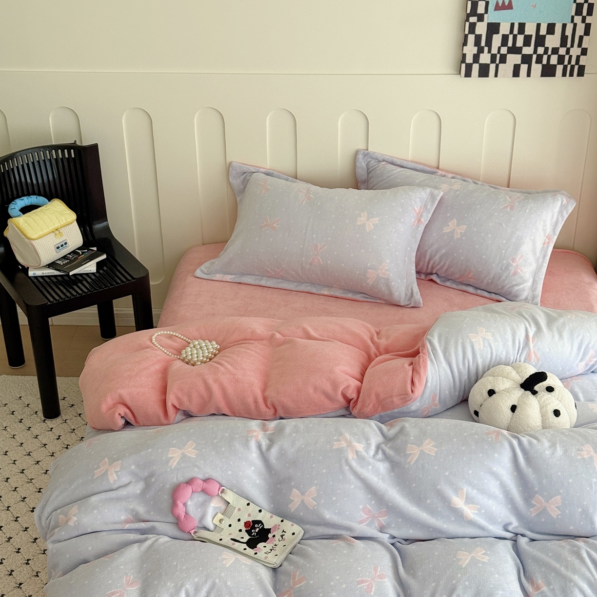 91家纺网 家纺一手货源 找家纺 于果 2025新款牛奶绒印花四件套 星光蝶影