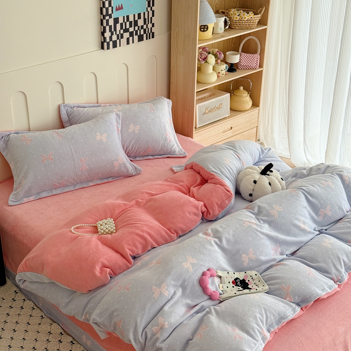 91家纺网 家纺一手货源 找家纺 于果 2025新款牛奶绒印花四件套 星光蝶影