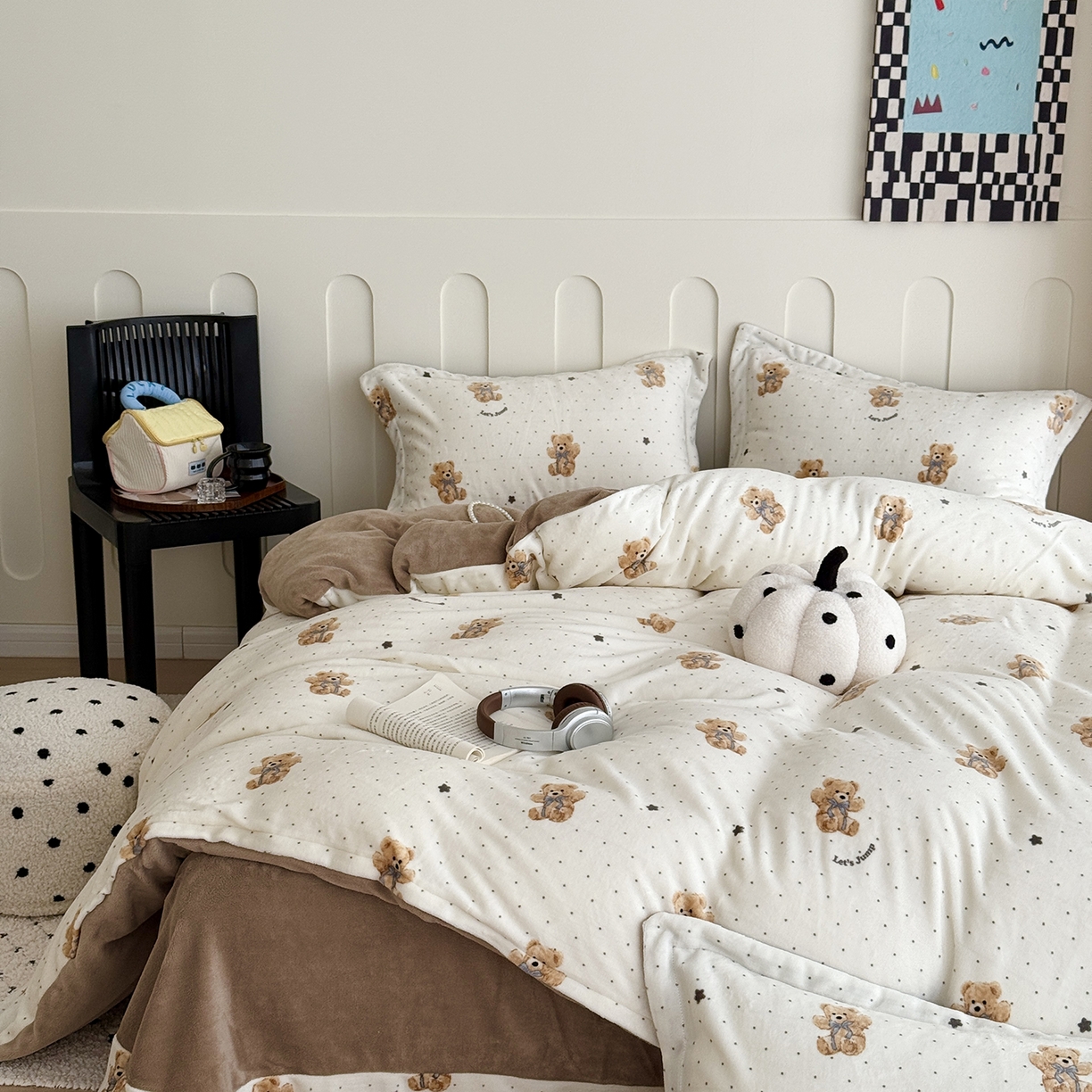 于果 2025新款牛奶绒印花四件套 星空熊仔