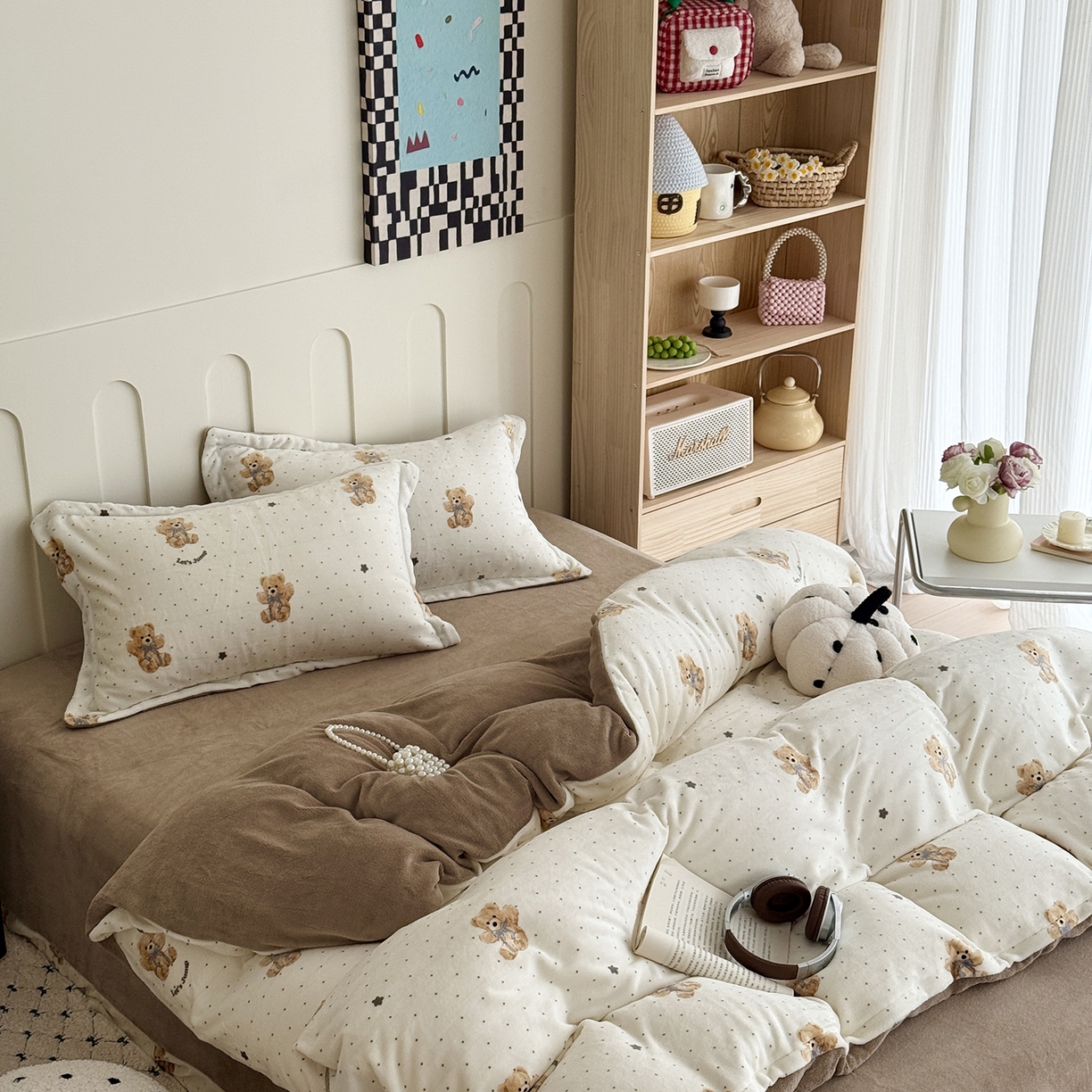 91家纺网 家纺一手货源 找家纺 于果 2025新款牛奶绒印花四件套 星空熊仔