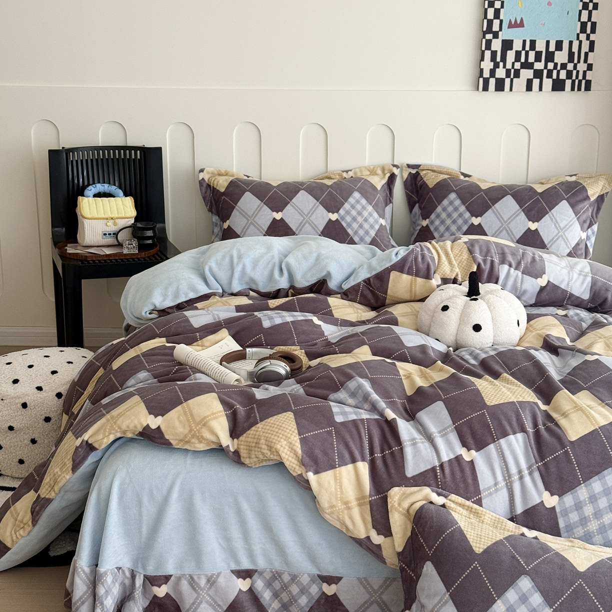 于果 2025新款牛奶绒印花四件套 英俊风情