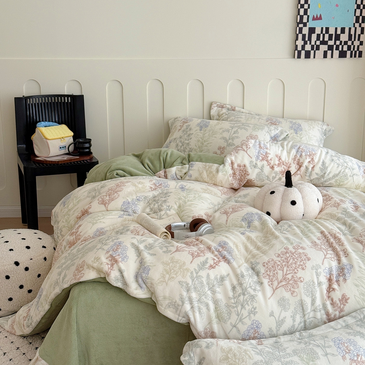 于果 2025新款牛奶绒印花四件套 幽兰花谷