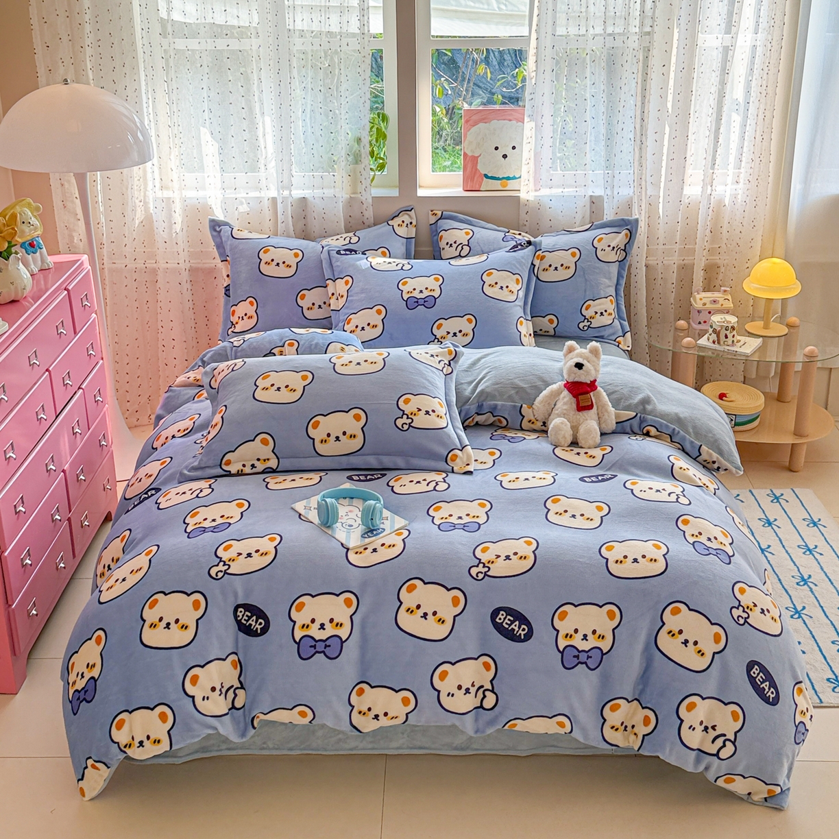 91家纺网 家纺一手货源 找家纺 慕尚家纺 2025新款田园花卉类印花牛奶绒高克重单被套 表情熊