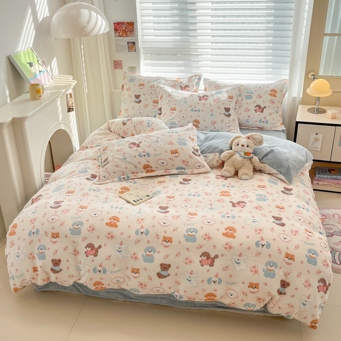 91家纺网 家纺一手货源 找家纺 慕尚家纺 2025新款田园花卉类印花牛奶绒高克重单被套 图图狗