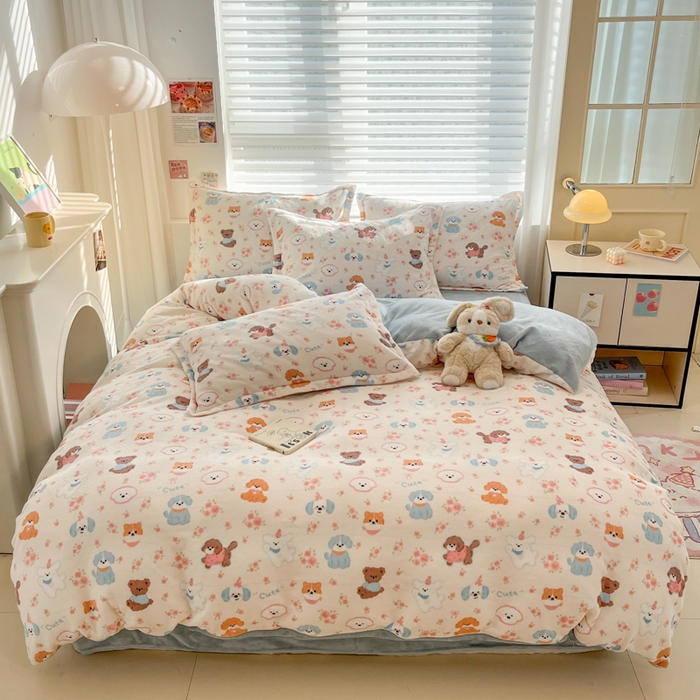 91家纺网 家纺一手货源 找家纺 慕尚家纺 2025新款田园花卉类印花牛奶绒高克重单被套 图图狗