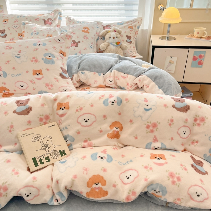 91家纺网 家纺一手货源 找家纺 慕尚家纺 2025新款田园花卉类印花牛奶绒高克重单被套 图图狗