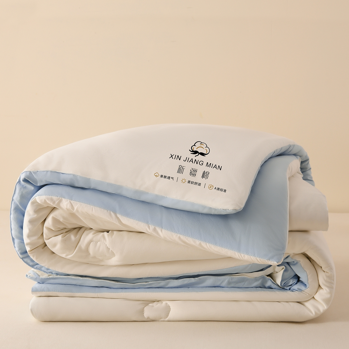 91家纺网 家纺一手货源 找家纺 锦逸家居 2025新款亲肤舒适水洗棉新疆棉花被被子被芯 白蓝