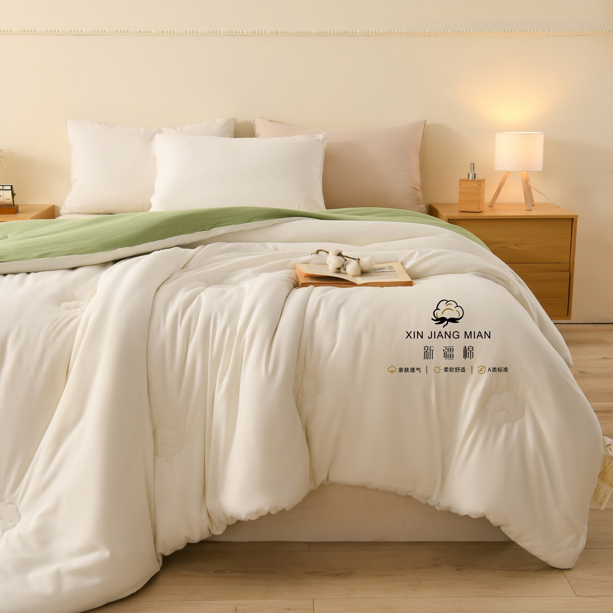 91家纺网 家纺一手货源 找家纺 锦逸家居 2025新款亲肤舒适水洗棉新疆棉花被被子被芯 白果绿