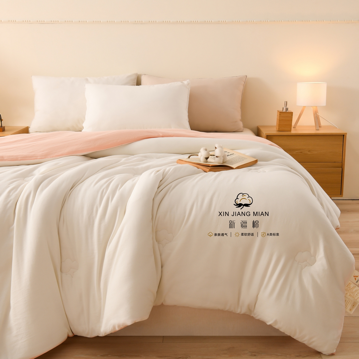 91家纺网 家纺一手货源 找家纺 锦逸家居 2025新款亲肤舒适水洗棉新疆棉花被被子被芯 白粉