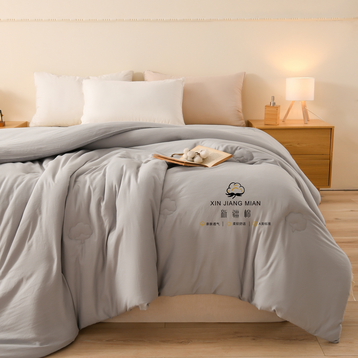 91家纺网 家纺一手货源 找家纺 锦逸家居 2025新款亲肤舒适水洗棉新疆棉花被被子被芯 浅灰