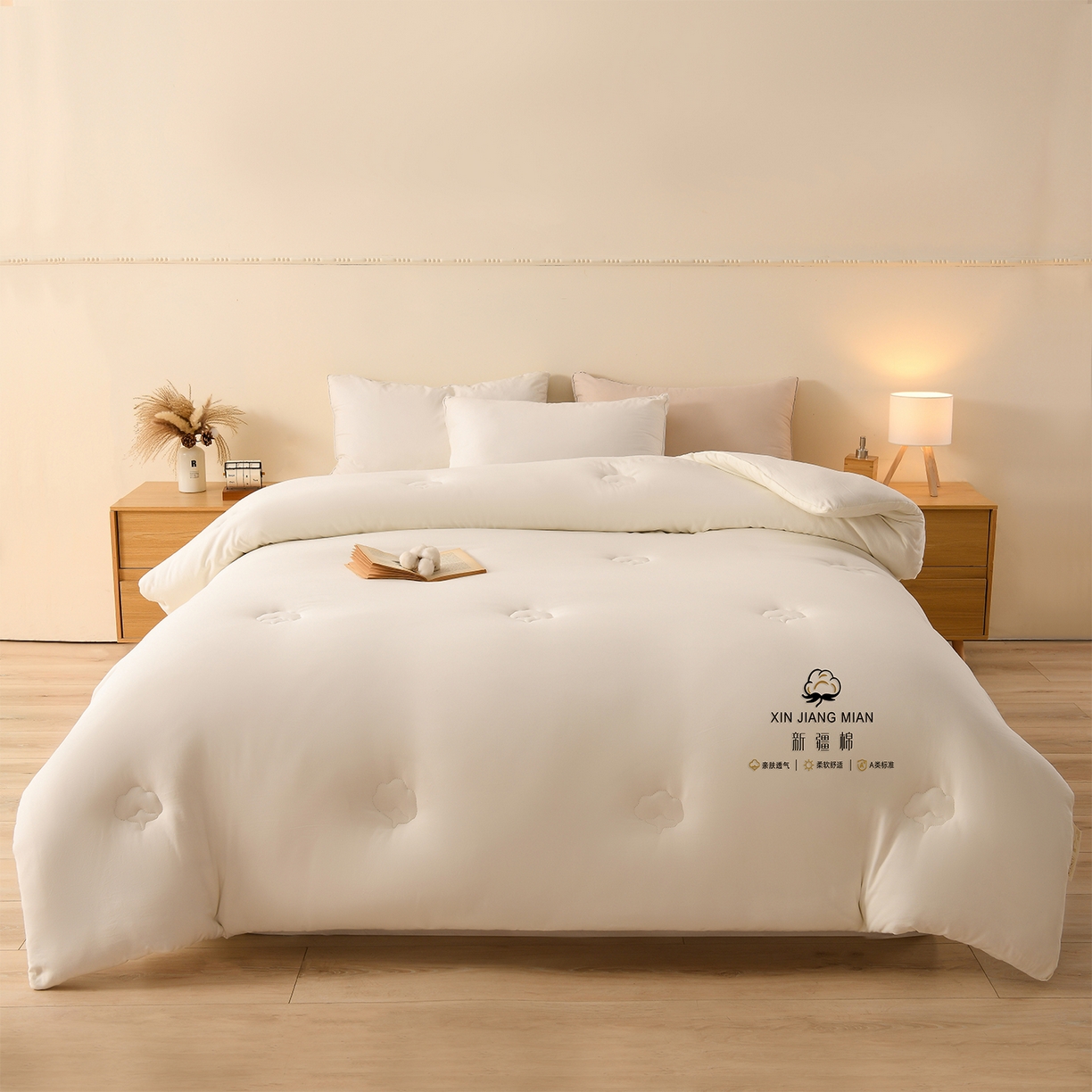 91家纺网 家纺一手货源 找家纺 锦逸家居 2025新款亲肤舒适水洗棉新疆棉花被被子被芯 奶白