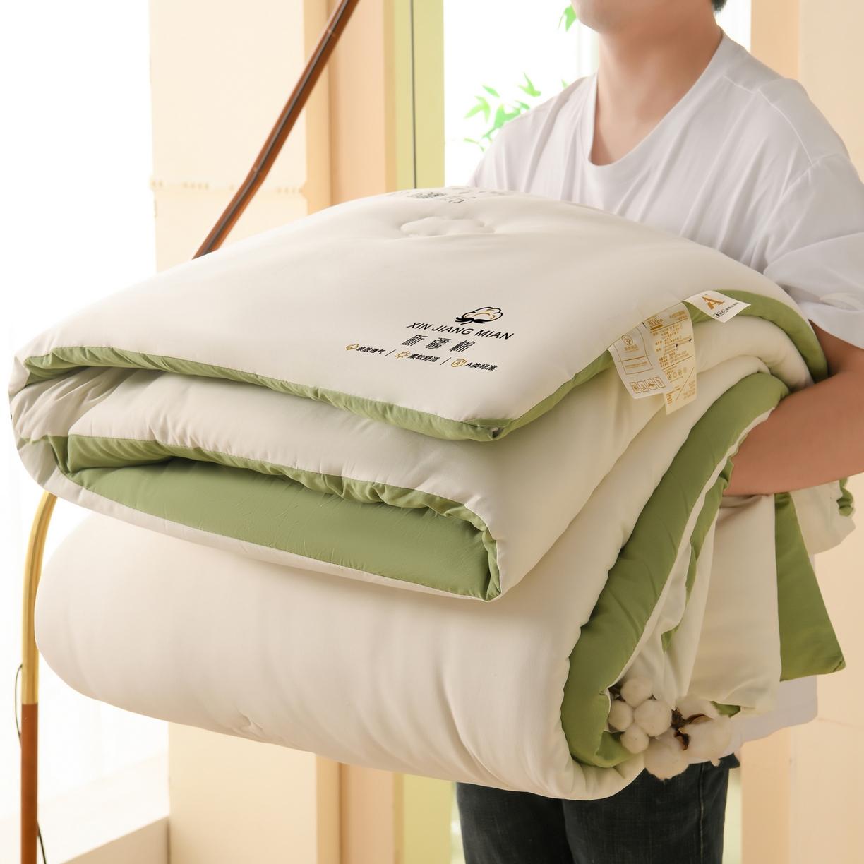 91家纺网 家纺一手货源 找家纺 锦逸家居 2025新款亲肤舒适水洗棉新疆棉花被被子被芯 白果绿