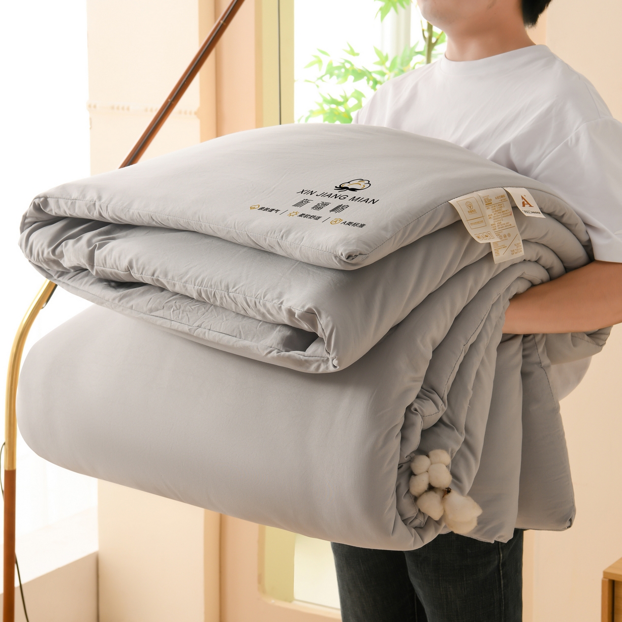91家纺网 家纺一手货源 找家纺 锦逸家居 2025新款亲肤舒适水洗棉新疆棉花被被子被芯 浅灰