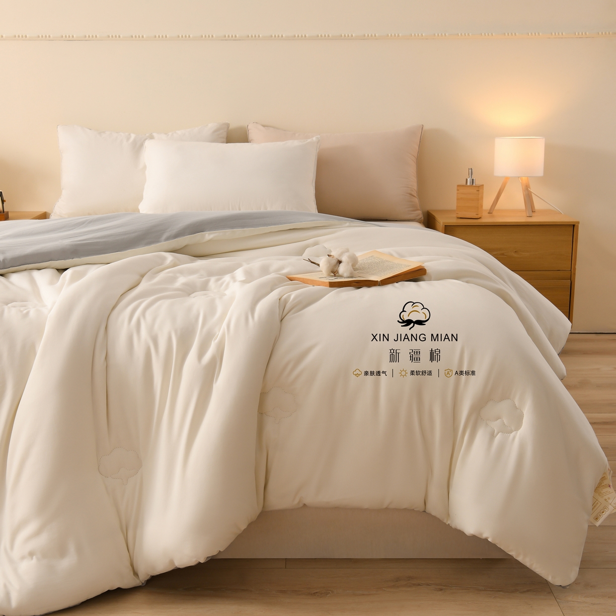 91家纺网 家纺一手货源 找家纺 锦逸家居 2025新款亲肤舒适水洗棉新疆棉花被被子被芯 白灰