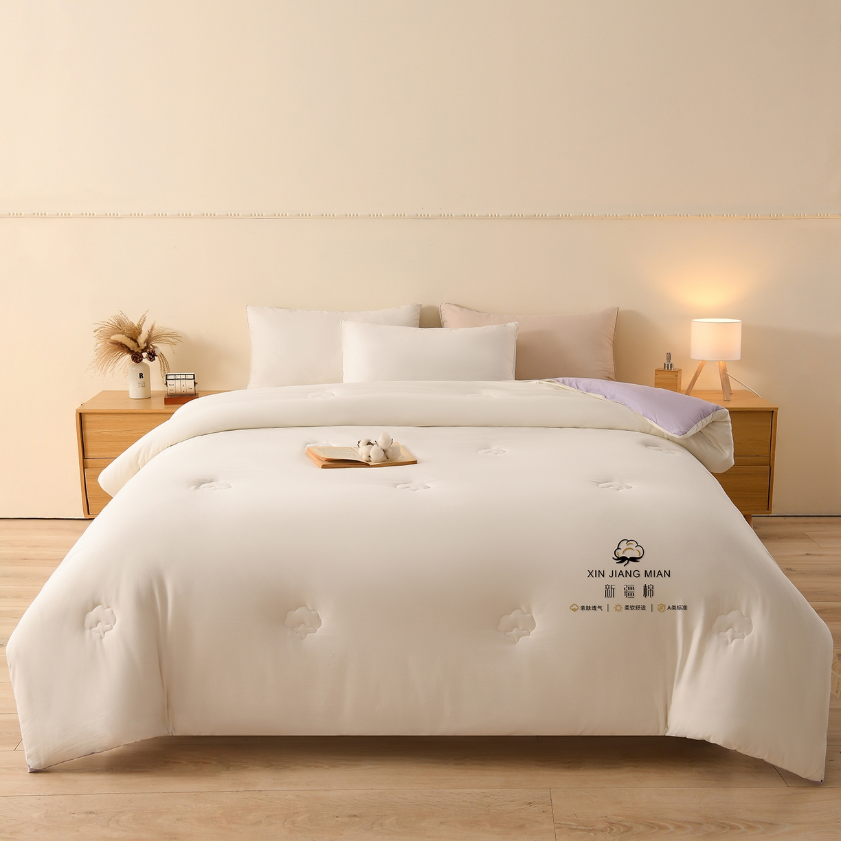 91家纺网 家纺一手货源 找家纺 锦逸家居 2025新款亲肤舒适水洗棉新疆棉花被被子被芯 白紫