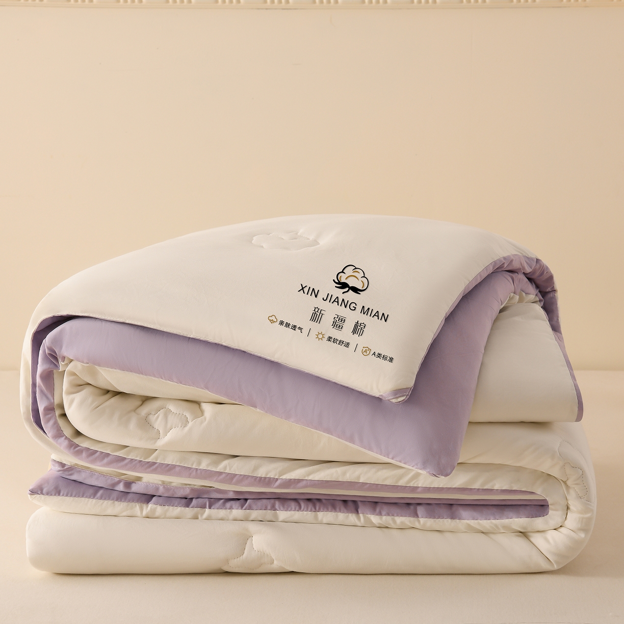 91家纺网 家纺一手货源 找家纺 锦逸家居 2025新款亲肤舒适水洗棉新疆棉花被被子被芯 白紫