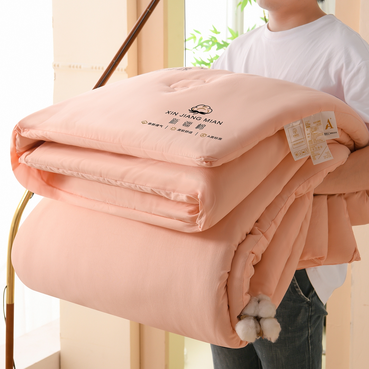 91家纺网 家纺一手货源 找家纺 锦逸家居 2025新款亲肤舒适水洗棉新疆棉花被被子被芯 少女粉