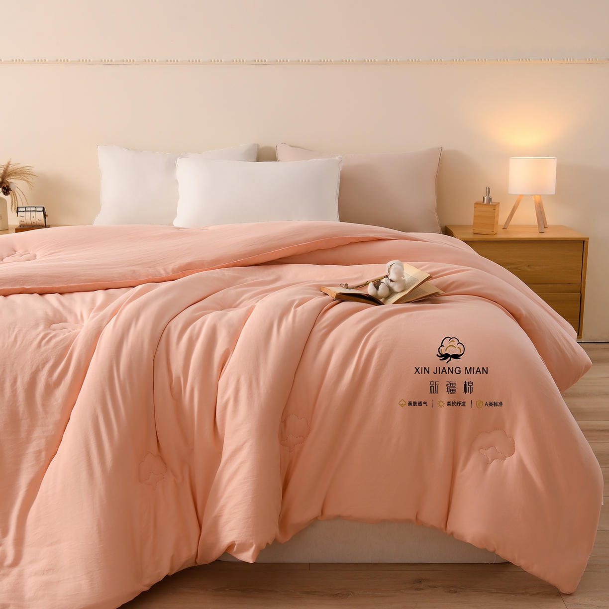 91家纺网 家纺一手货源 找家纺 锦逸家居 2025新款亲肤舒适水洗棉新疆棉花被被子被芯 少女粉