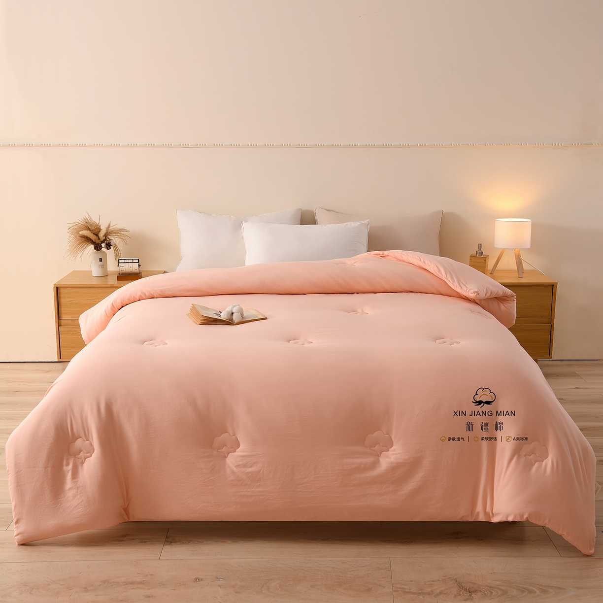 91家纺网 家纺一手货源 找家纺 锦逸家居 2025新款亲肤舒适水洗棉新疆棉花被被子被芯 少女粉