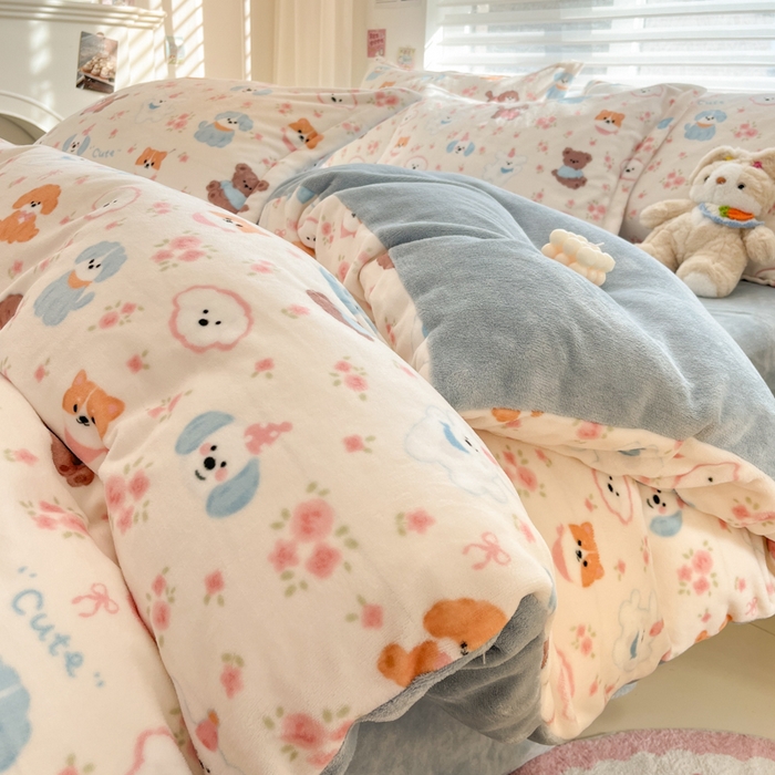 91家纺网 家纺一手货源 找家纺 慕尚家纺 2025新款高克重田园花卉类加厚牛奶绒3.5kg四件套 图图狗