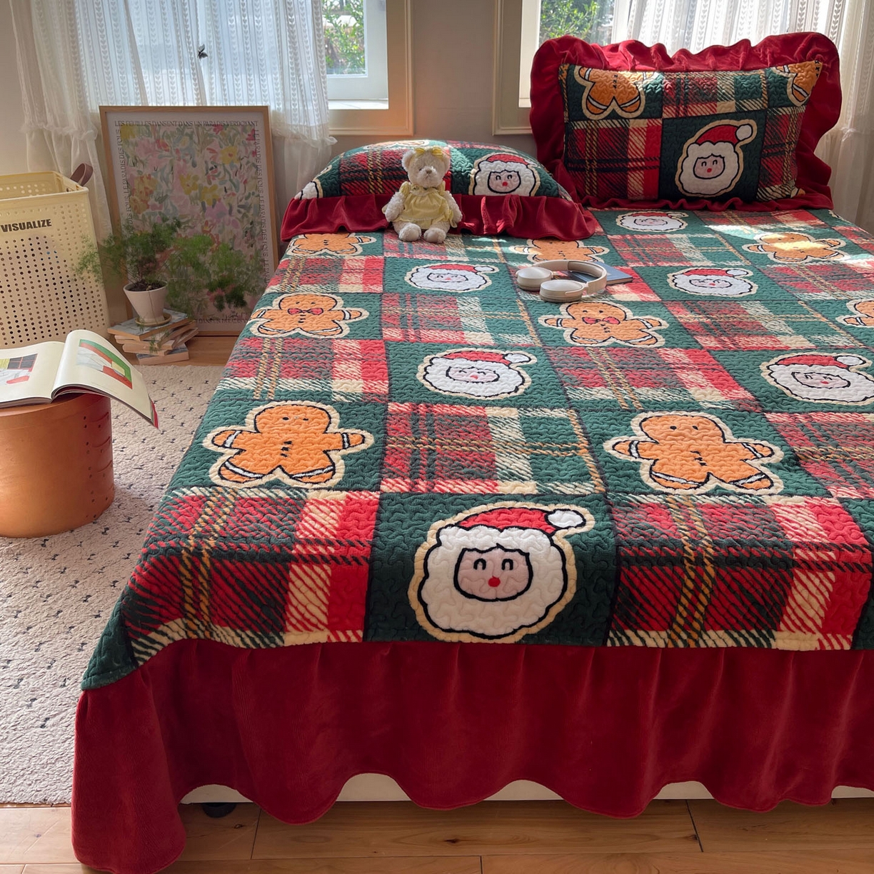 91家纺网 家纺一手货源 找家纺 （总）红嘴企鹅 2025新款花边加厚牛奶绒单品床盖单件床盖三件套