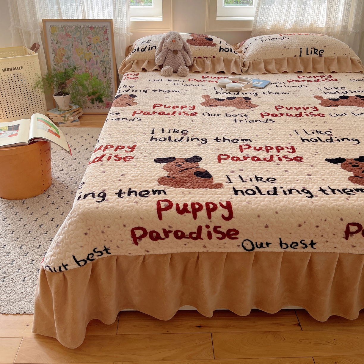 91家纺网 家纺一手货源 找家纺 （总）红嘴企鹅 2025新款花边加厚牛奶绒单品床盖单件床盖三件套