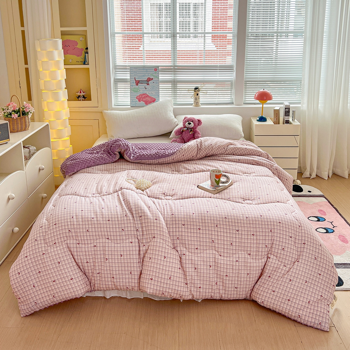 91家纺网 家纺一手货源 找家纺 （总）优选 2025新款木棉双层纱ins少女心可爱加厚豆豆冬被四件套床盖三件套暖梦小红书推荐