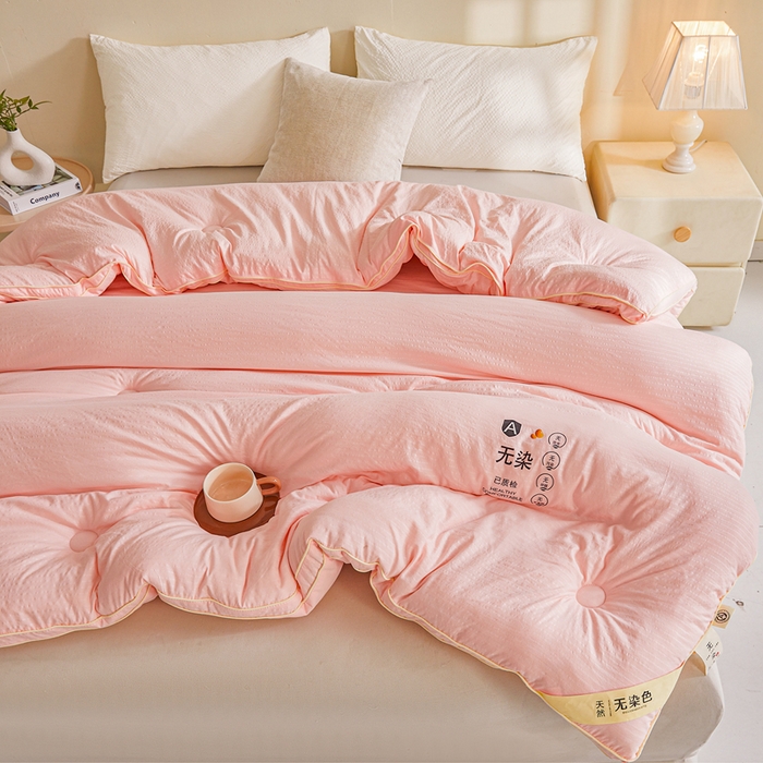 91家纺网 家纺一手货源 找家纺 森璐家纺 2025新款无染水洗棉大豆被被子被芯 无染-粉色
