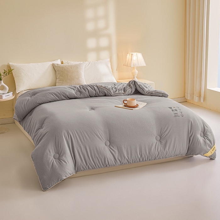 91家纺网 家纺一手货源 找家纺 森璐家纺 2025新款无染水洗棉大豆被被子被芯 无染-灰色