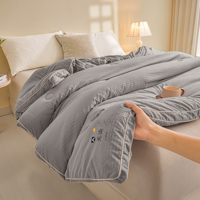 91家纺网 家纺一手货源 找家纺 森璐家纺 2025新款无染水洗棉大豆被被子被芯 无染-灰色