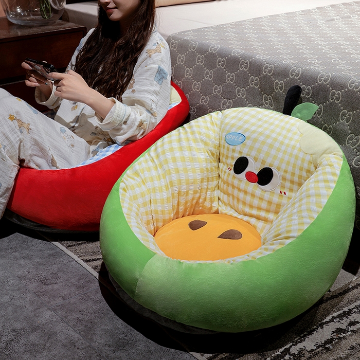 91家纺网 家纺一手货源 找家纺 仟亿莱 2025新款大眼苹果格子半包围蒲团坐垫 半包围黄格绿苹果