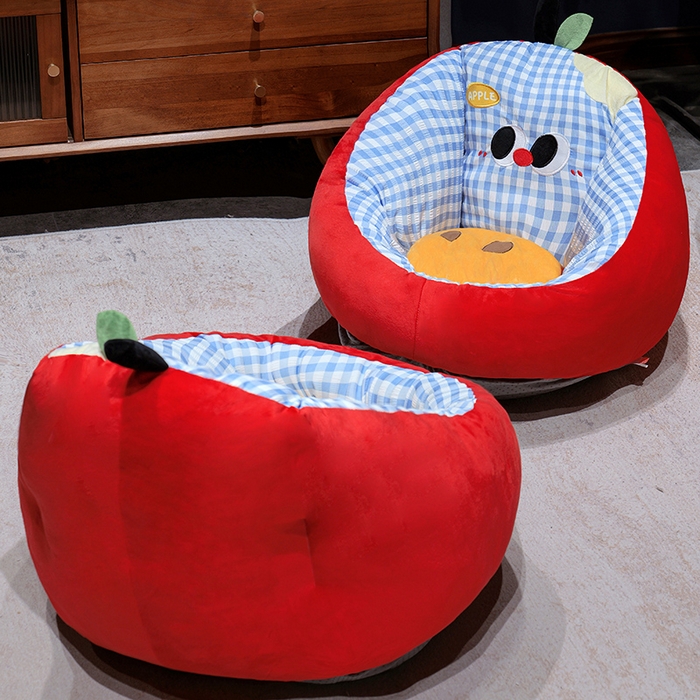 91家纺网 家纺一手货源 找家纺 仟亿莱 2025新款大眼苹果格子半包围蒲团坐垫 半包围蓝格红苹果