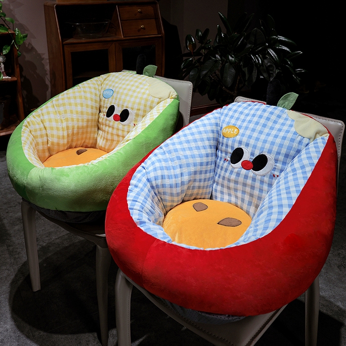 91家纺网 家纺一手货源 找家纺 仟亿莱 2025新款大眼苹果格子半包围蒲团坐垫 半包围黄格绿苹果