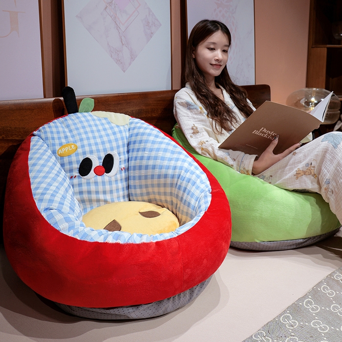 91家纺网 家纺一手货源 找家纺 仟亿莱 2025新款大眼苹果格子半包围蒲团坐垫 半包围黄格绿苹果