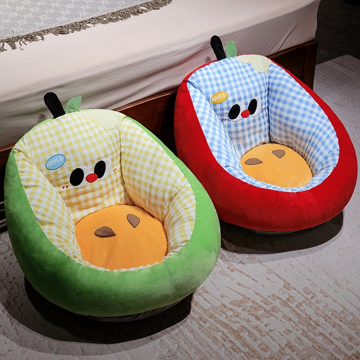 91家纺网 家纺一手货源 找家纺 仟亿莱 2025新款大眼苹果格子半包围蒲团坐垫 半包围黄格绿苹果