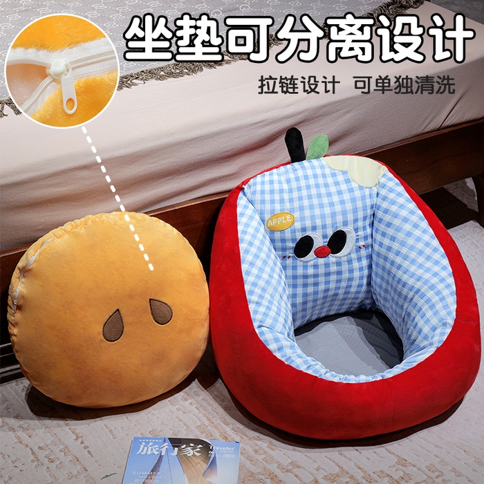 91家纺网 家纺一手货源 找家纺 仟亿莱 2025新款大眼苹果格子半包围蒲团坐垫 半包围蓝格红苹果