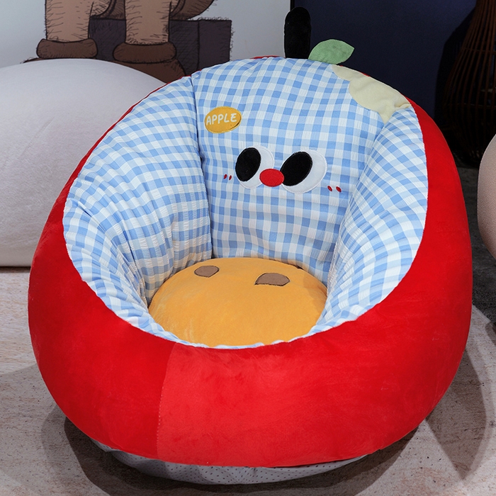 91家纺网 家纺一手货源 找家纺 仟亿莱 2025新款大眼苹果格子半包围蒲团坐垫 半包围蓝格红苹果