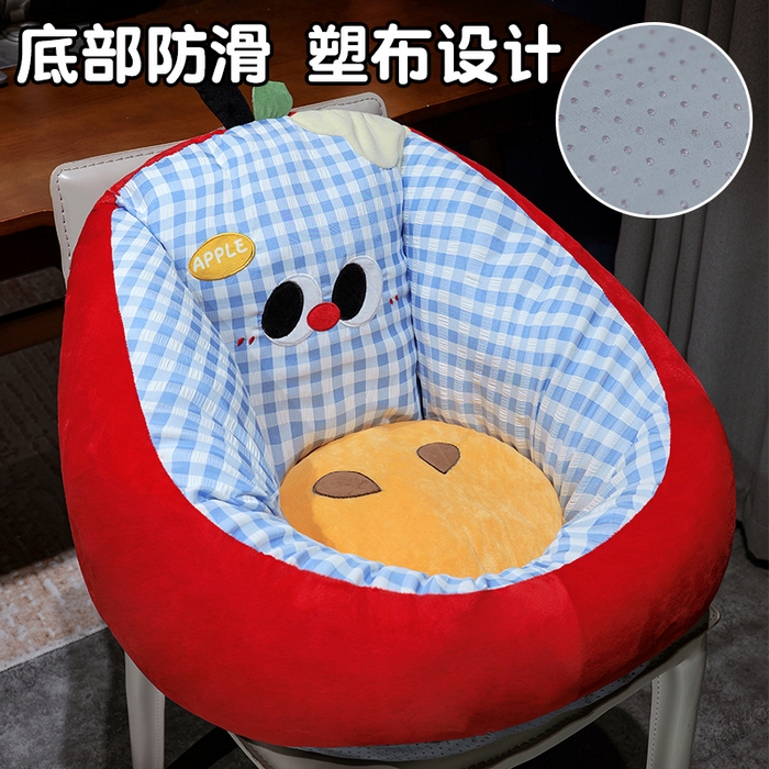 91家纺网 家纺一手货源 找家纺 仟亿莱 2025新款大眼苹果格子半包围蒲团坐垫 半包围蓝格红苹果