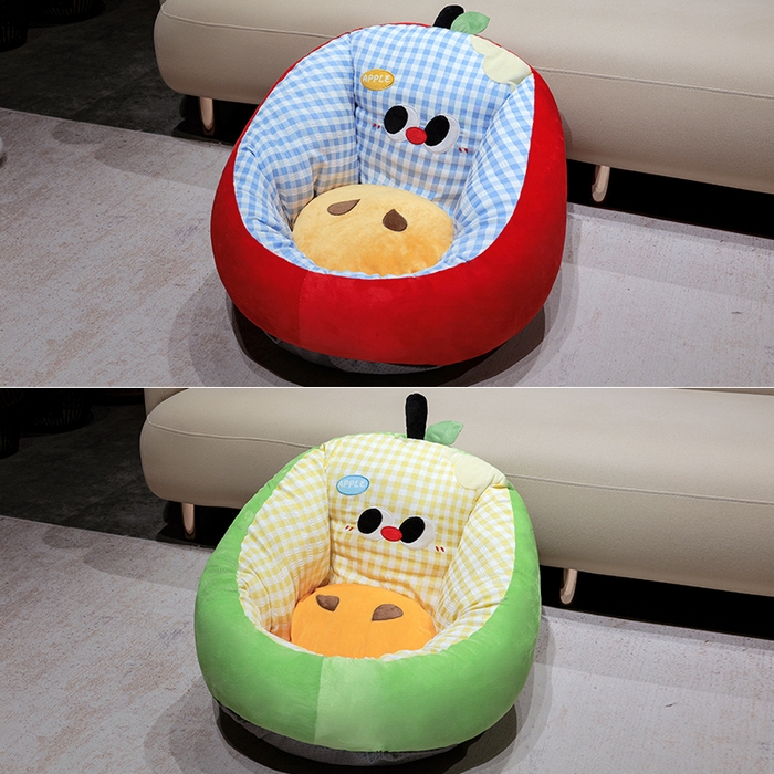 91家纺网 家纺一手货源 找家纺 仟亿莱 2025新款大眼苹果格子半包围蒲团坐垫 半包围蓝格红苹果