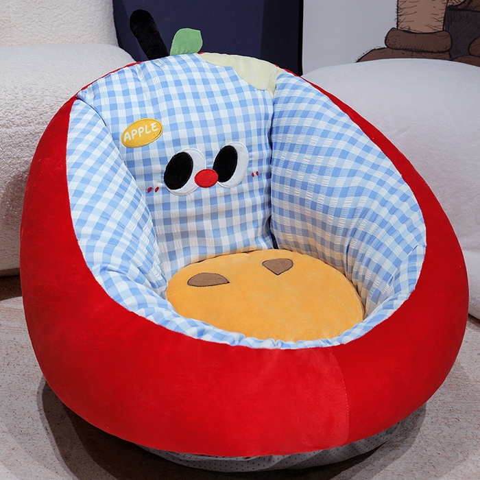 91家纺网 家纺一手货源 找家纺 仟亿莱 2025新款大眼苹果格子半包围蒲团坐垫 半包围蓝格红苹果