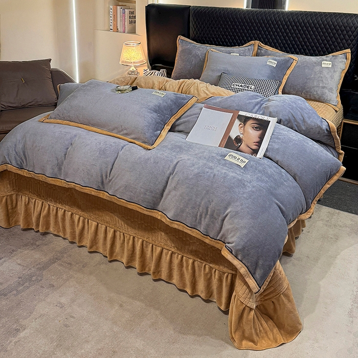 91家纺网 家纺一手货源 找家纺 芷卧 2025新款高克重牛奶绒四件套床盖款 马亚尔-浅灰