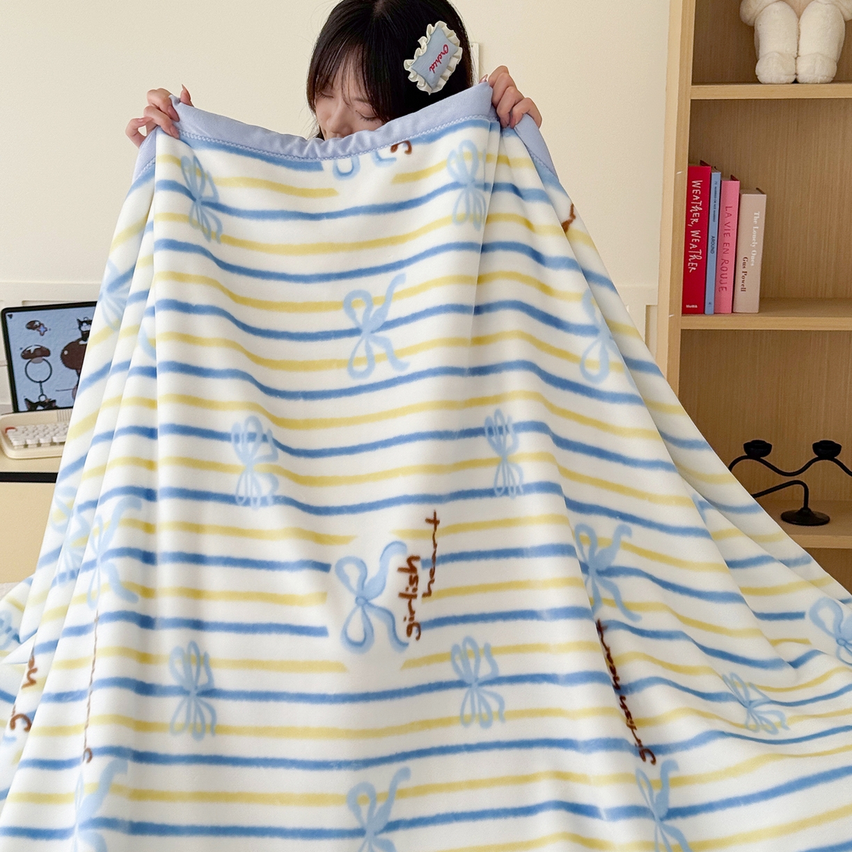 91家纺网 家纺一手货源 找家纺 舒隅家纺 2025新款双层印花云毯毛毯毯子 韩系蝴蝶结