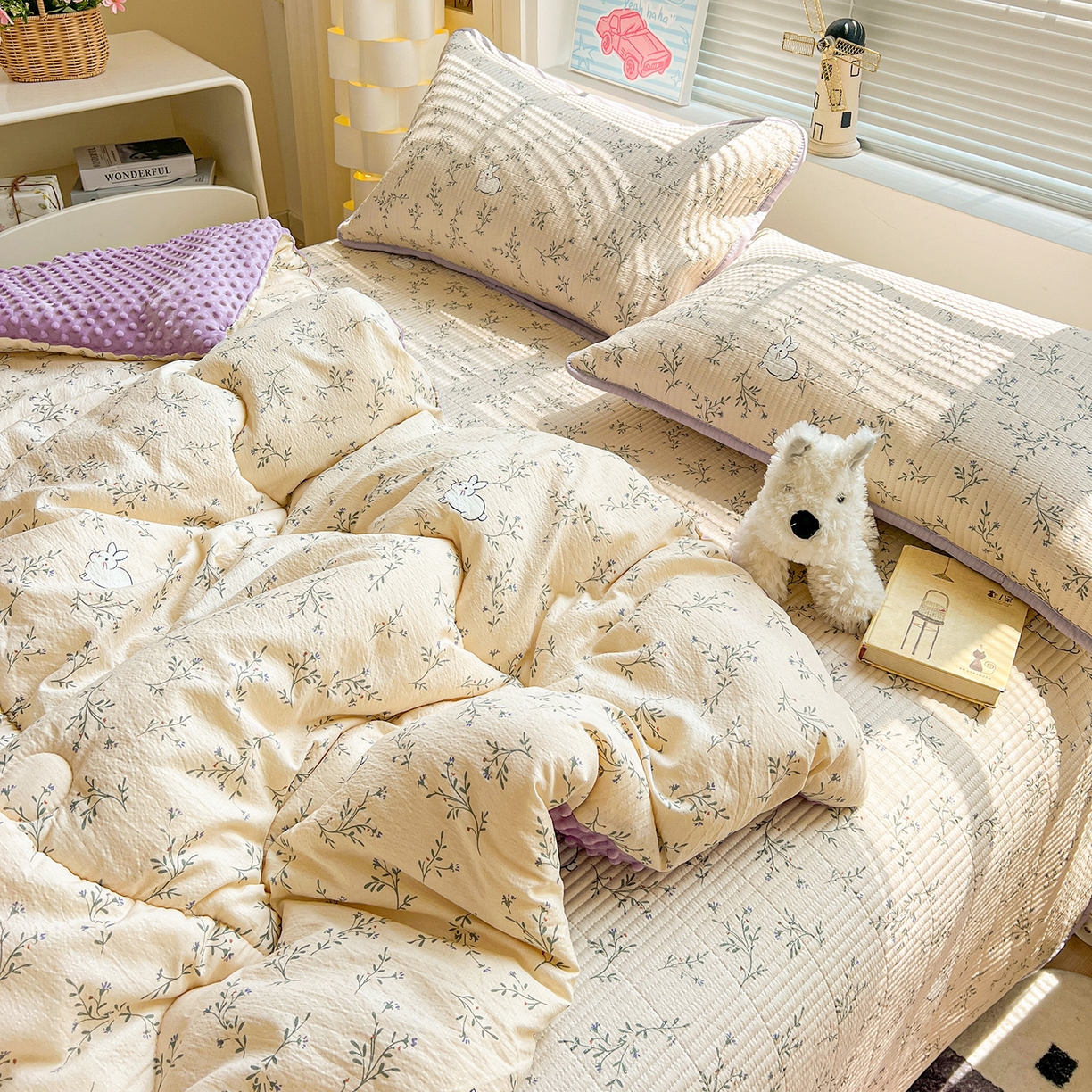 91家纺网 家纺一手货源 找家纺 （总）优选 2025新款木棉双层纱ins少女心可爱加厚豆豆冬被四件套床盖三件套暖梦小红书推荐